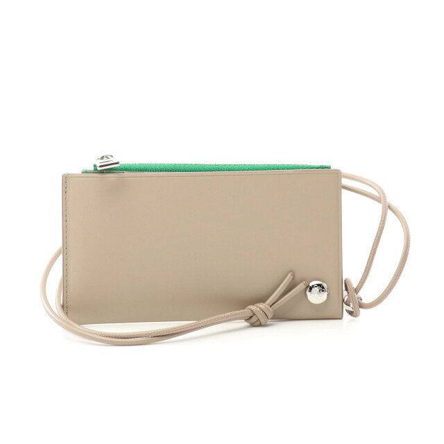 Loewe Pebble Slider Wallet Card Holder Leather Case Beige Green